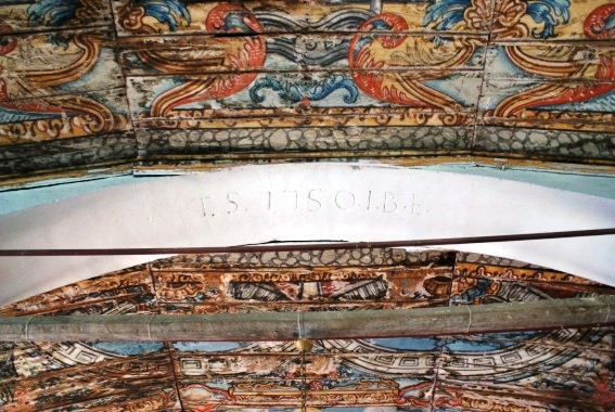 Chiesa di S.Andrea Apostolo a Cervaro di Crognaleto (Te): soffitto ligneo affrescato e data del restauro del 1750