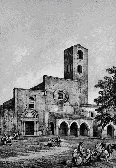 Morro D'Oro (Te): S.Maria di Propezzano (acquerello in bianco e nero di Consalvo Carelli 1818-1900)